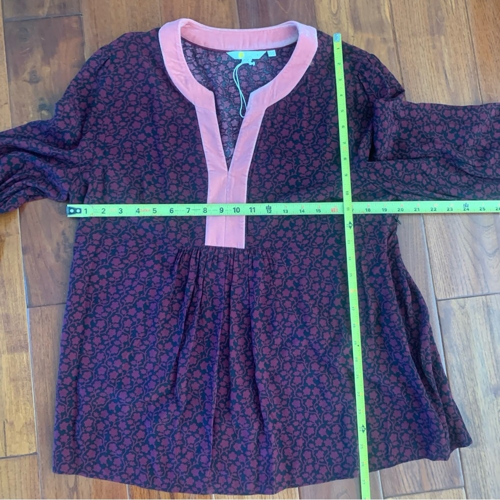 BODEN Annabelle Top Size 14 New Burgundy & Black Pink Velvet Trim ¾ Sleeve 🆕 - Picture 11 of 14